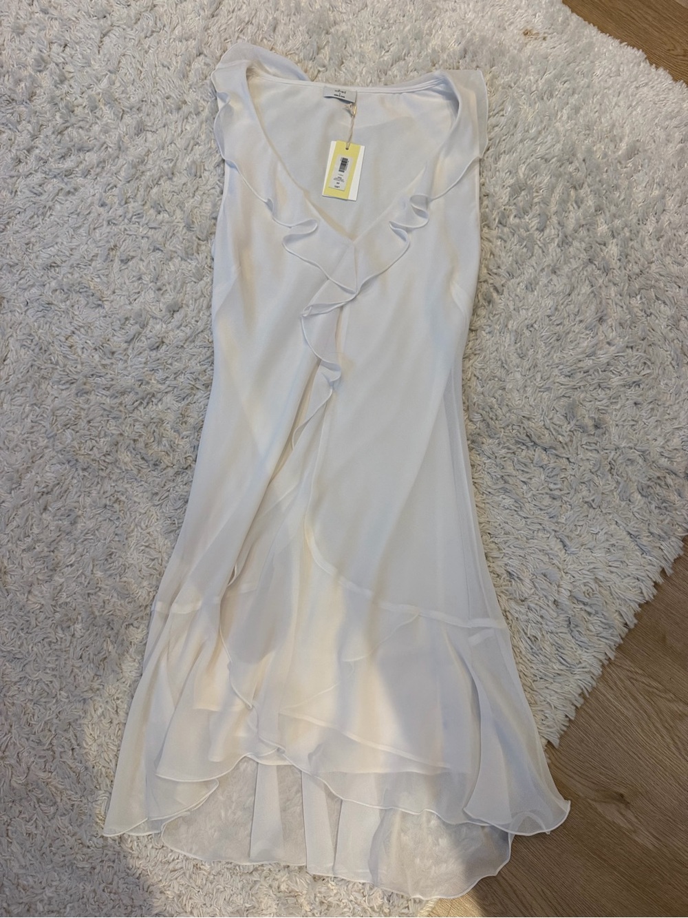 Aritzia Ruffle V-Neck White Dress